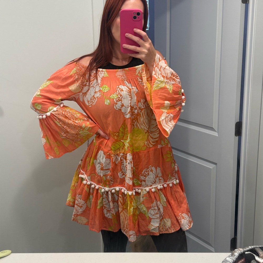 Floral Off-Shoulder Dress with Bell Sleeves